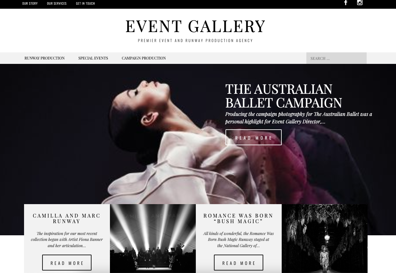 Event Gallery website featuring runway and fashion event production