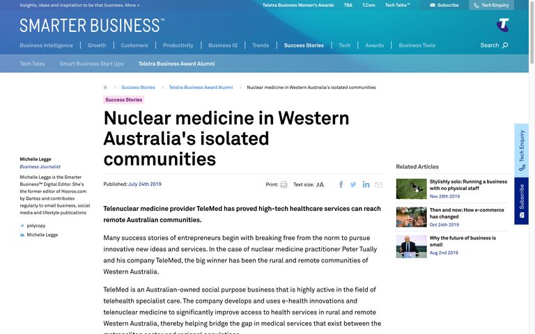 Telstra Smarter Business Ideas article, bylined Michelle Legge