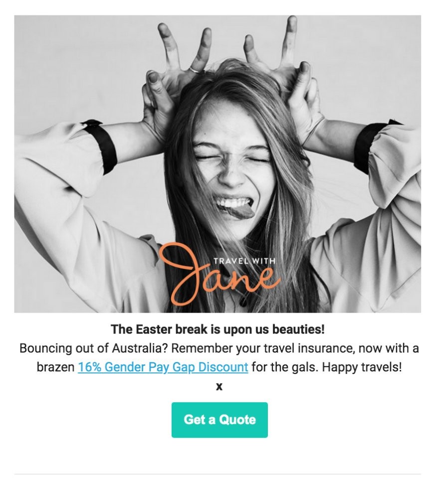 Travel with Jane Easter email campaign built in Mailchimp