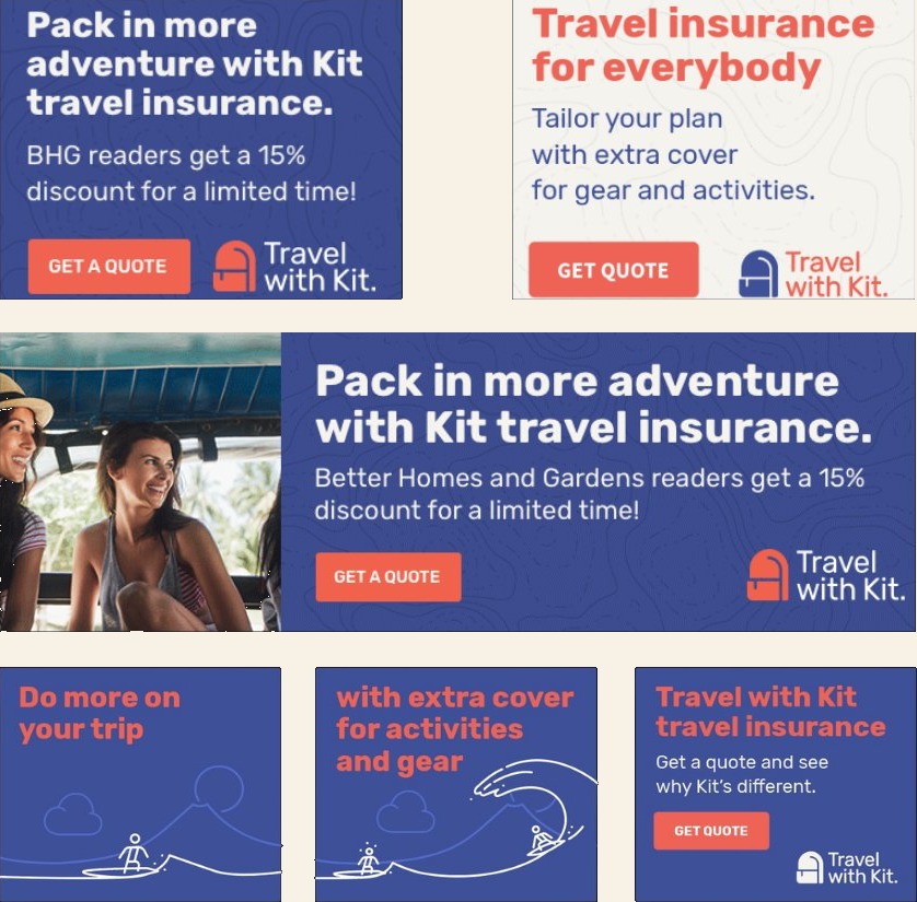 Travel with Kit digital banner advertising in multiple formats
